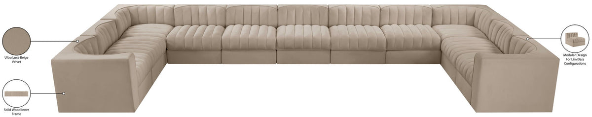 Rummi - Velvet Performance Fabric Upholstered 11 Piece Modular Sectional