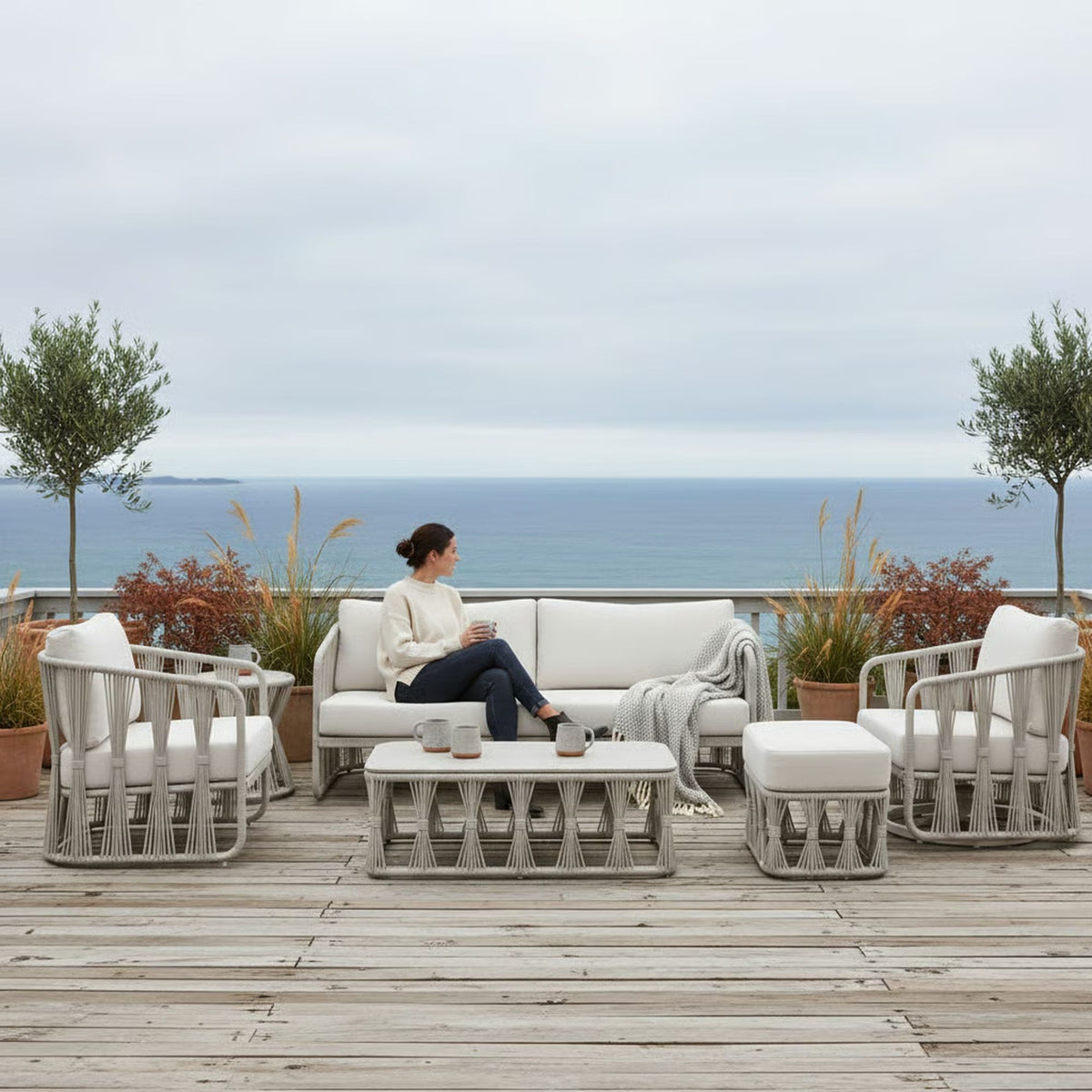 Breeze - Powder Coated Metal Outdoor Conversation Set With Cushions