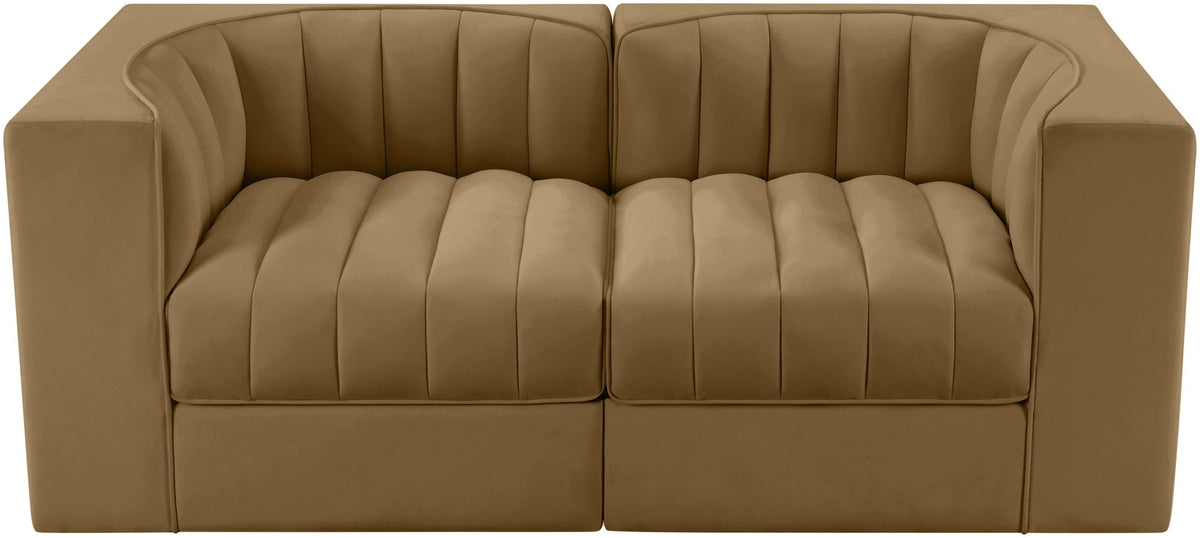 Rummi - Velvet Performance Fabric Upholstered 2 Piece Modular Loveseat