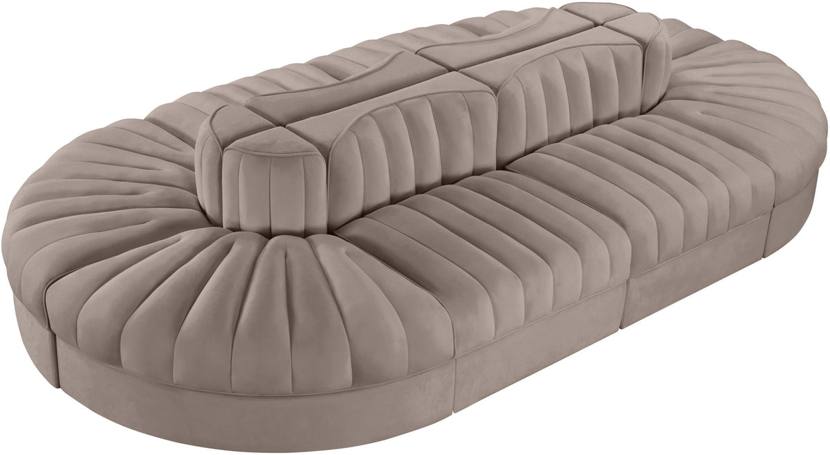 Rummi - Oval Velvet Performance Fabric Upholstered 8 Piece Modular Sectional