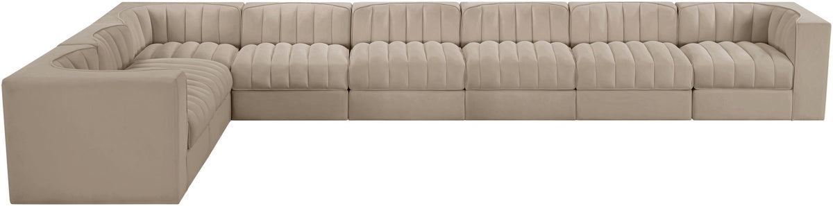 Rummi - Velvet Performance Fabric Upholstered 8 Piece Modular Sectional (With 3 Corner Chairs)