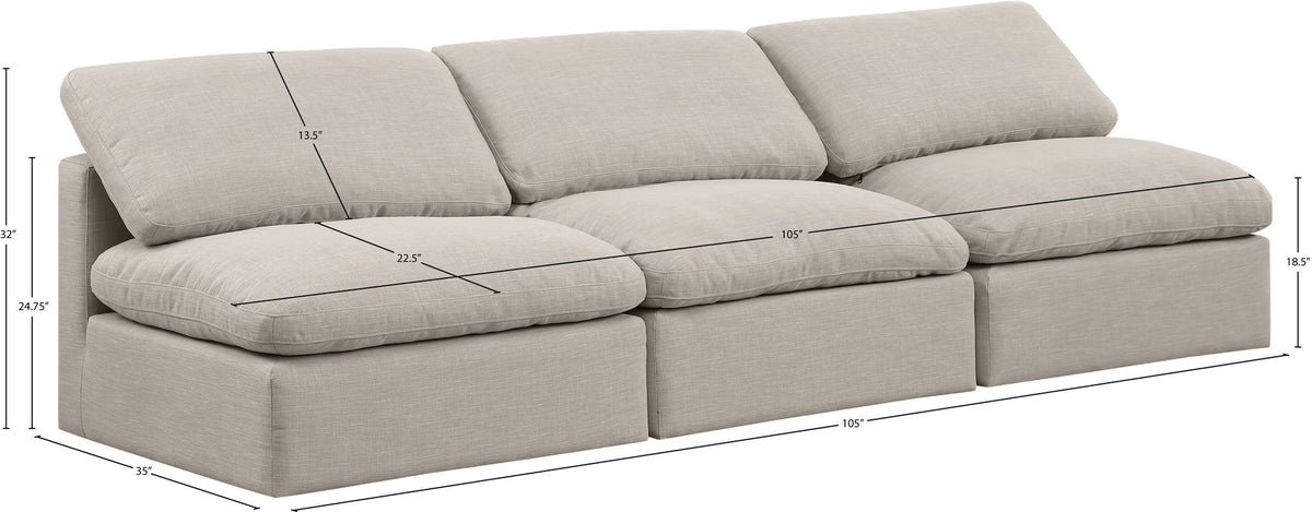 Indulge - Linen 3 Seat Modular Armless Sofa