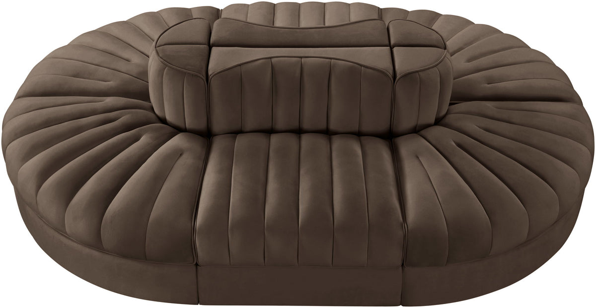 Rummi - Oval Velvet Performance Fabric Upholstered 6 Piece Modular Sectional