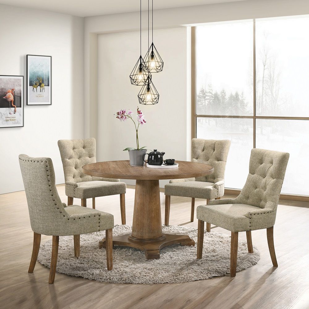 Yotam - Side Chair (Set of 2) - Beige Fabric & Salvaged Oak