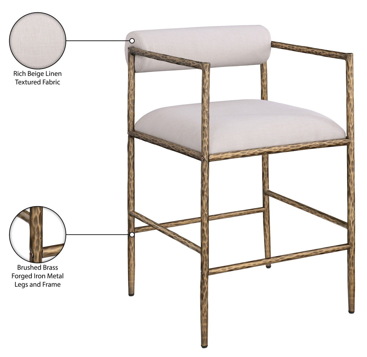 Axis - Linen Textured Beige Fabric Upholstered Counter Stool (Set of 2)