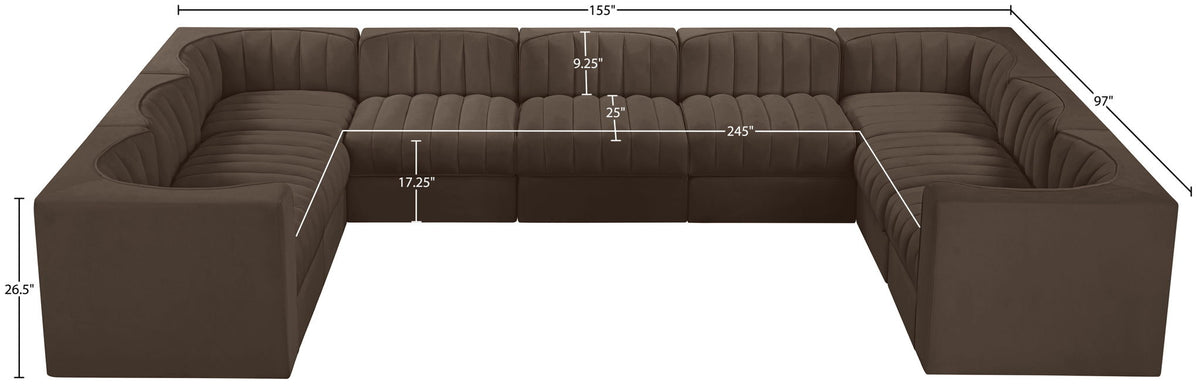 Rummi - Velvet Performance Fabric Upholstered 9 Piece Modular Sectional