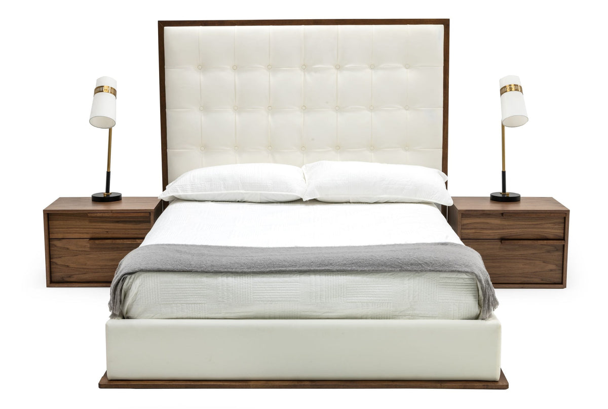 Amberlie - White Vegan Leather & Walnut Bed by VIG Furniture - View 2