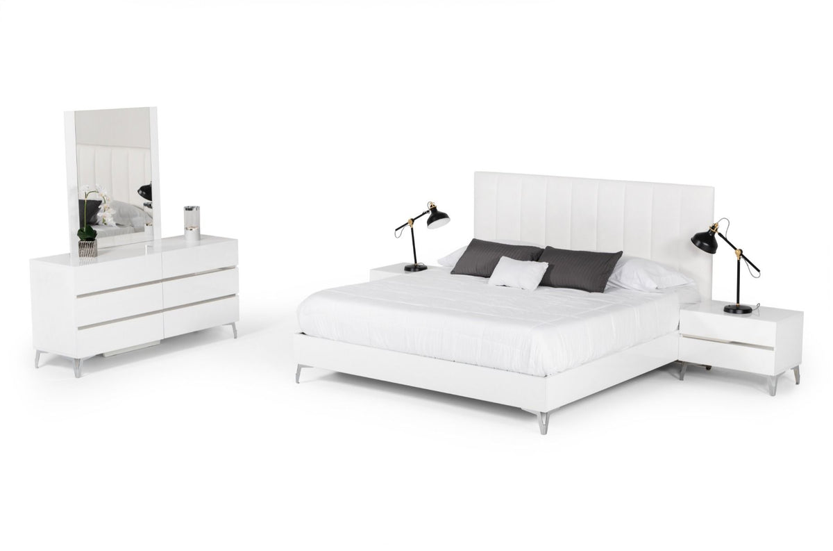 Eastern King Angela - Italian Modern White Eco Leather 4-Piece Bedroom Set