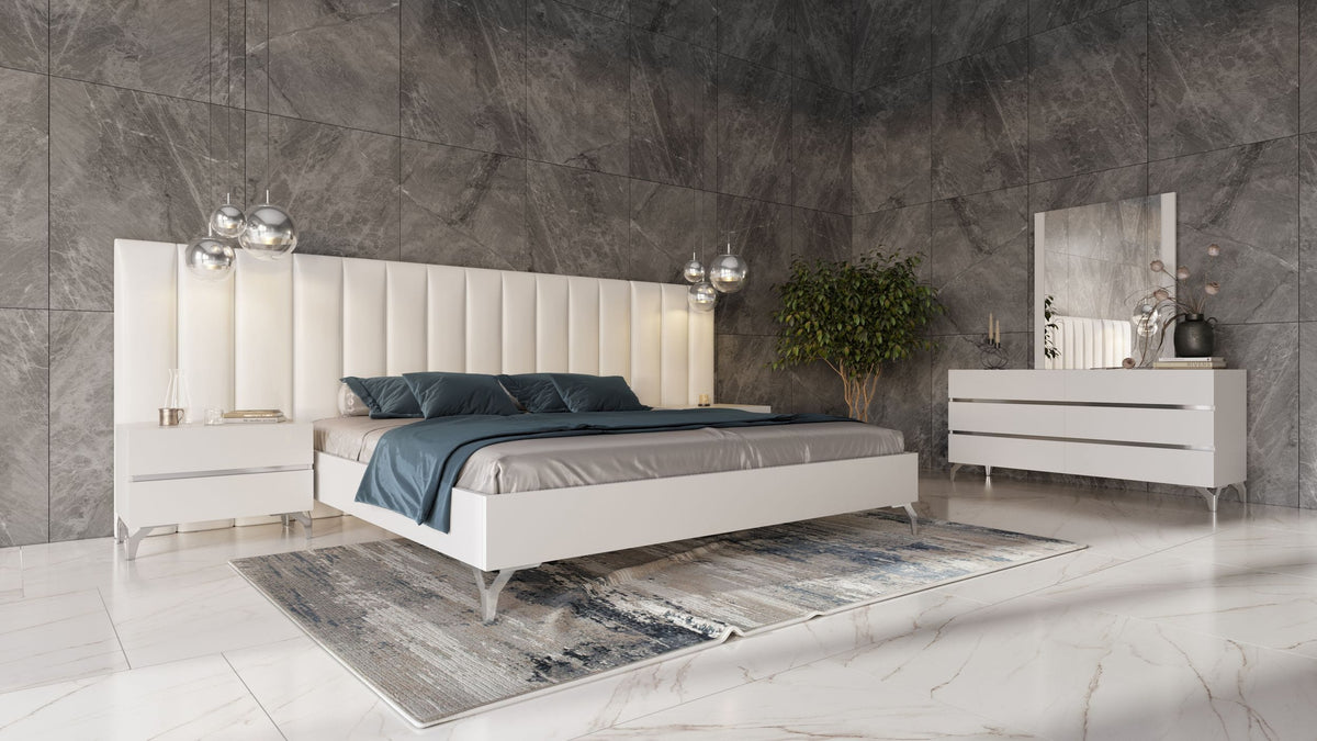 Angela - Queen Italian Modern White Eco Leather Bed w/ Nightstands and Wings by VIG Furniture - View 4