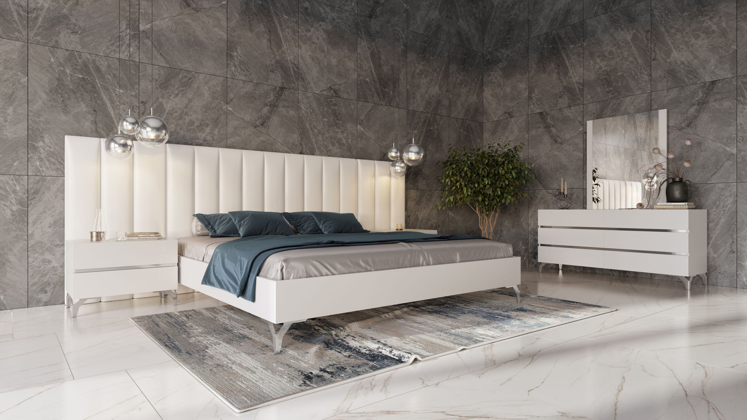Eastern King Angela - Italian Modern White Eco Leather 4-Piece Bedroom Set and Wings by VIG Furniture - View 1