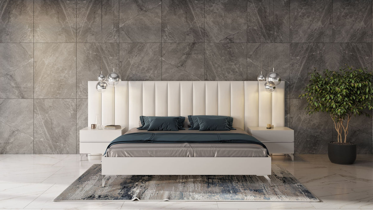 Angela - Eastern King Italian Modern White Eco Leather Bed w/ Nightstands and Wings by VIG Furniture - View 1