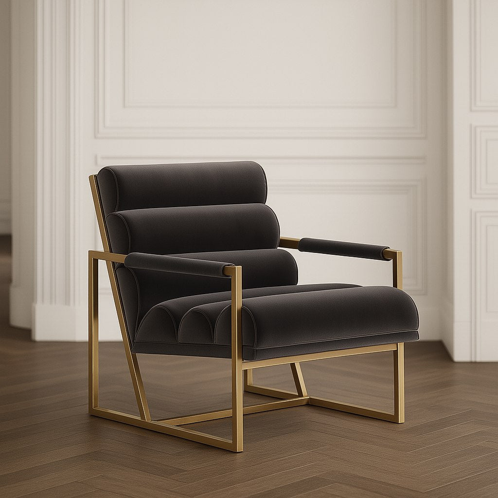 Anton - Modern Grey Velvet + Brass Accent Chair by VIG Furniture - View 2