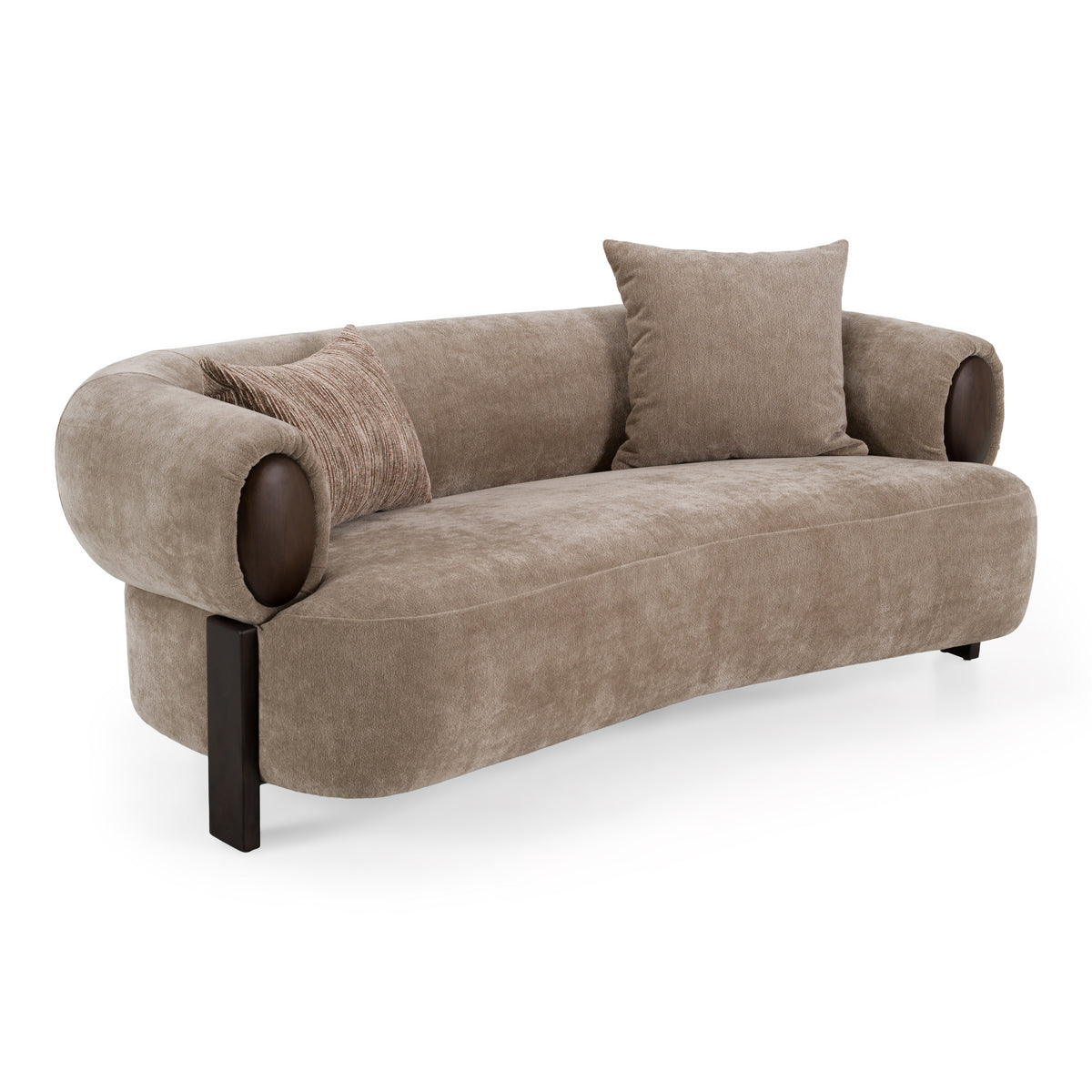 Arnaud - Modern Tan Fabric + Brown Oak Loveseat Sofa by VIG Furniture - View 2