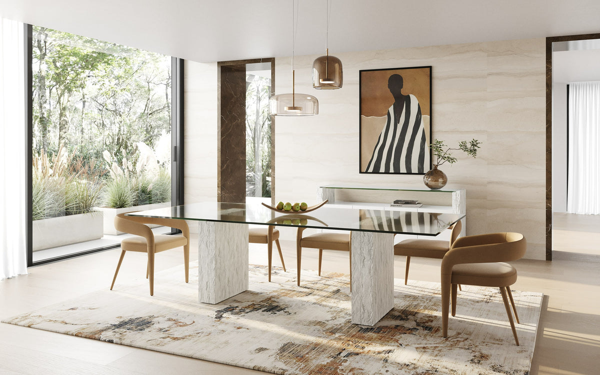 Ashley - Modern Glass + White Fiberglass Dining Table by VIG Furniture - View 7