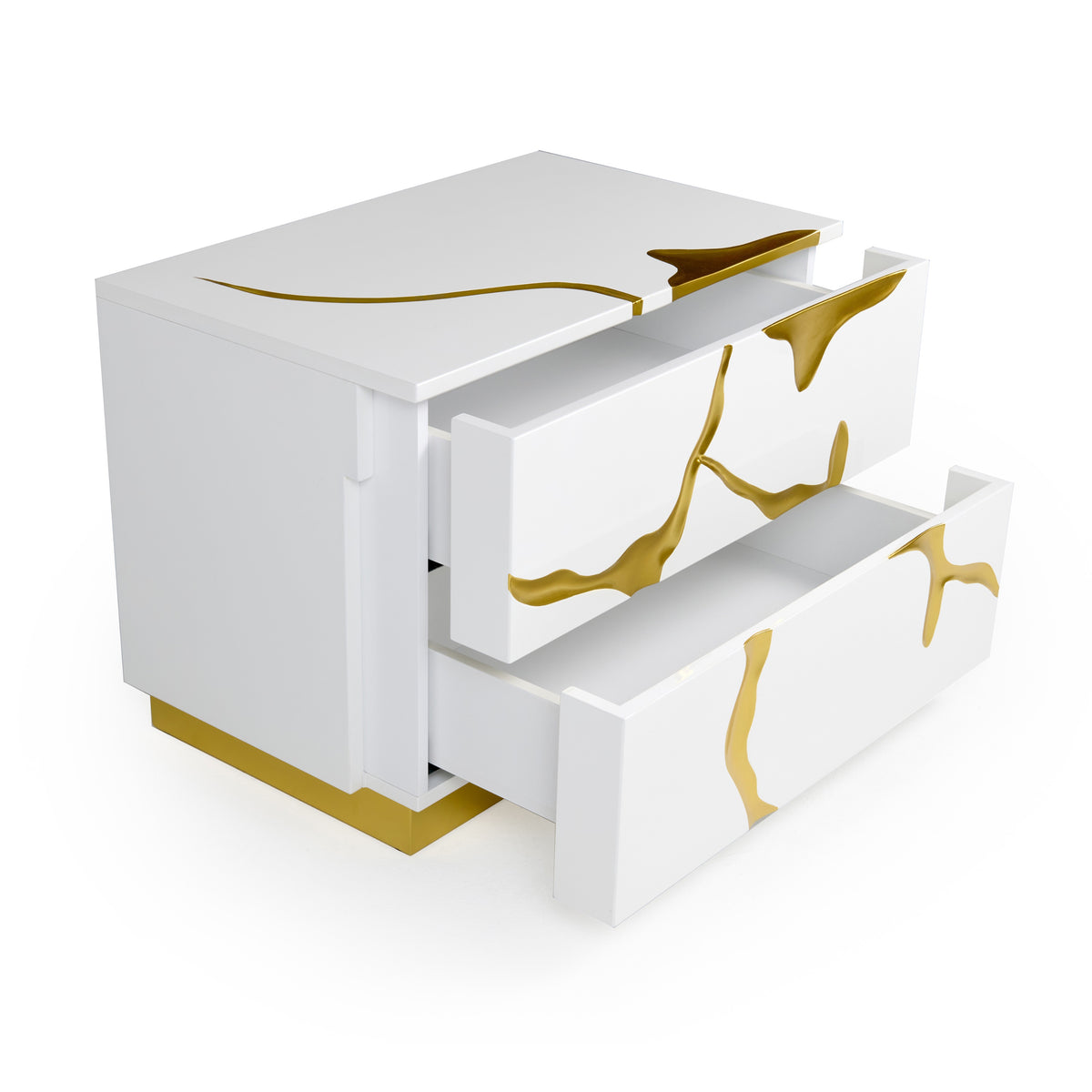 Aspen Modern Wide White and Gold Nightstand by VIG Furniture - View 3