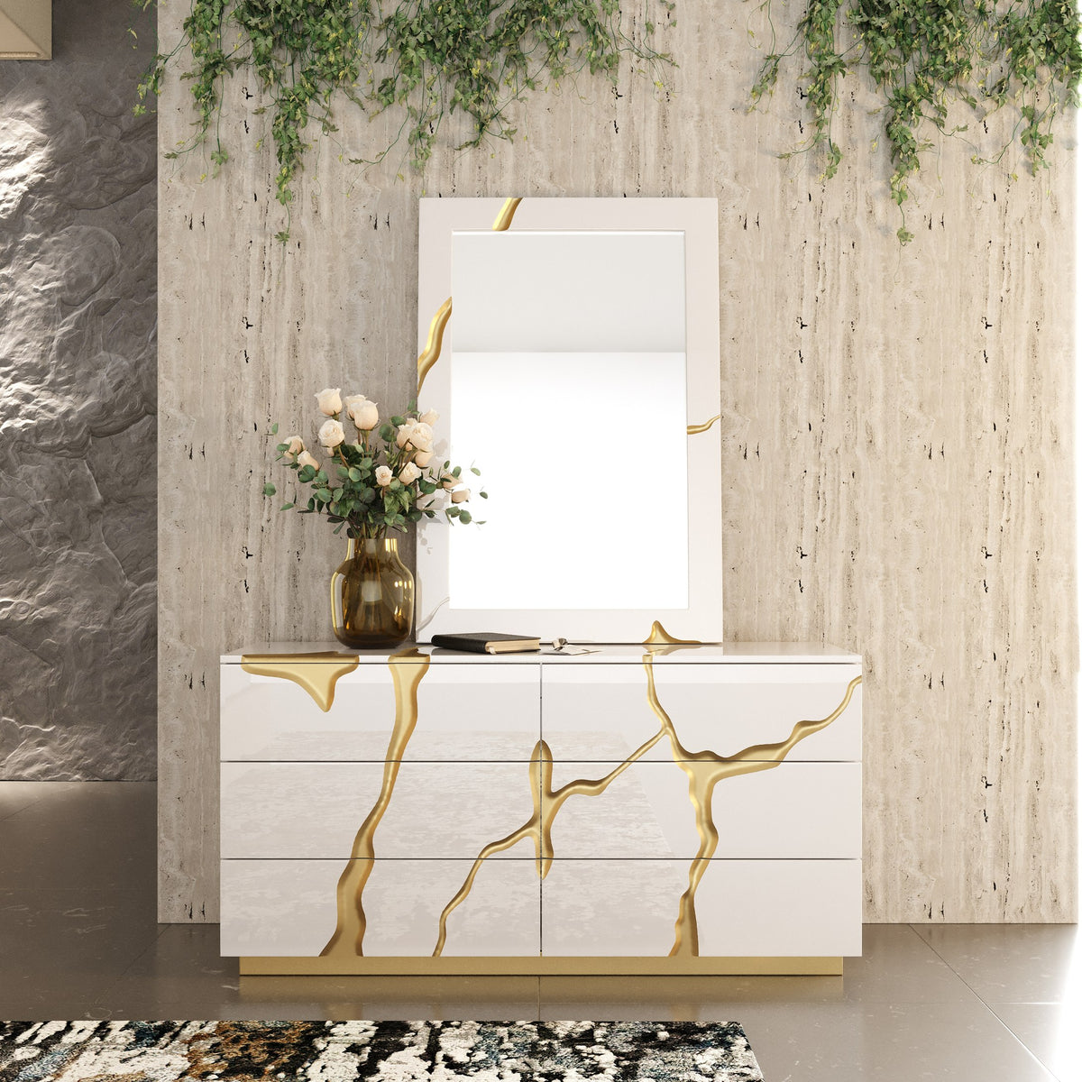 Aspen Modern Wide White and Gold Dresser by VIG Furniture - View 10