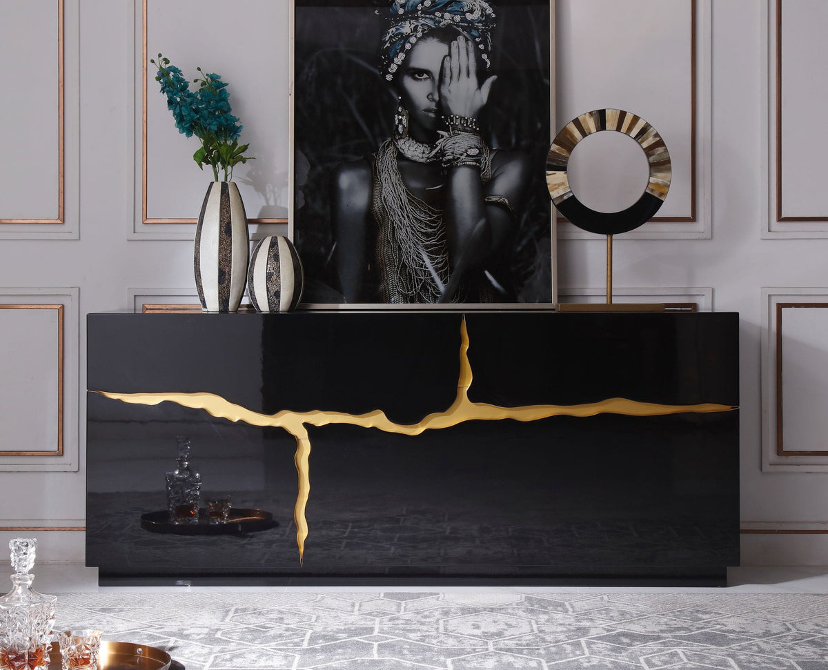 Aspen - Modern High Gloss Black & Gold Buffet by VIG Furniture - View 1