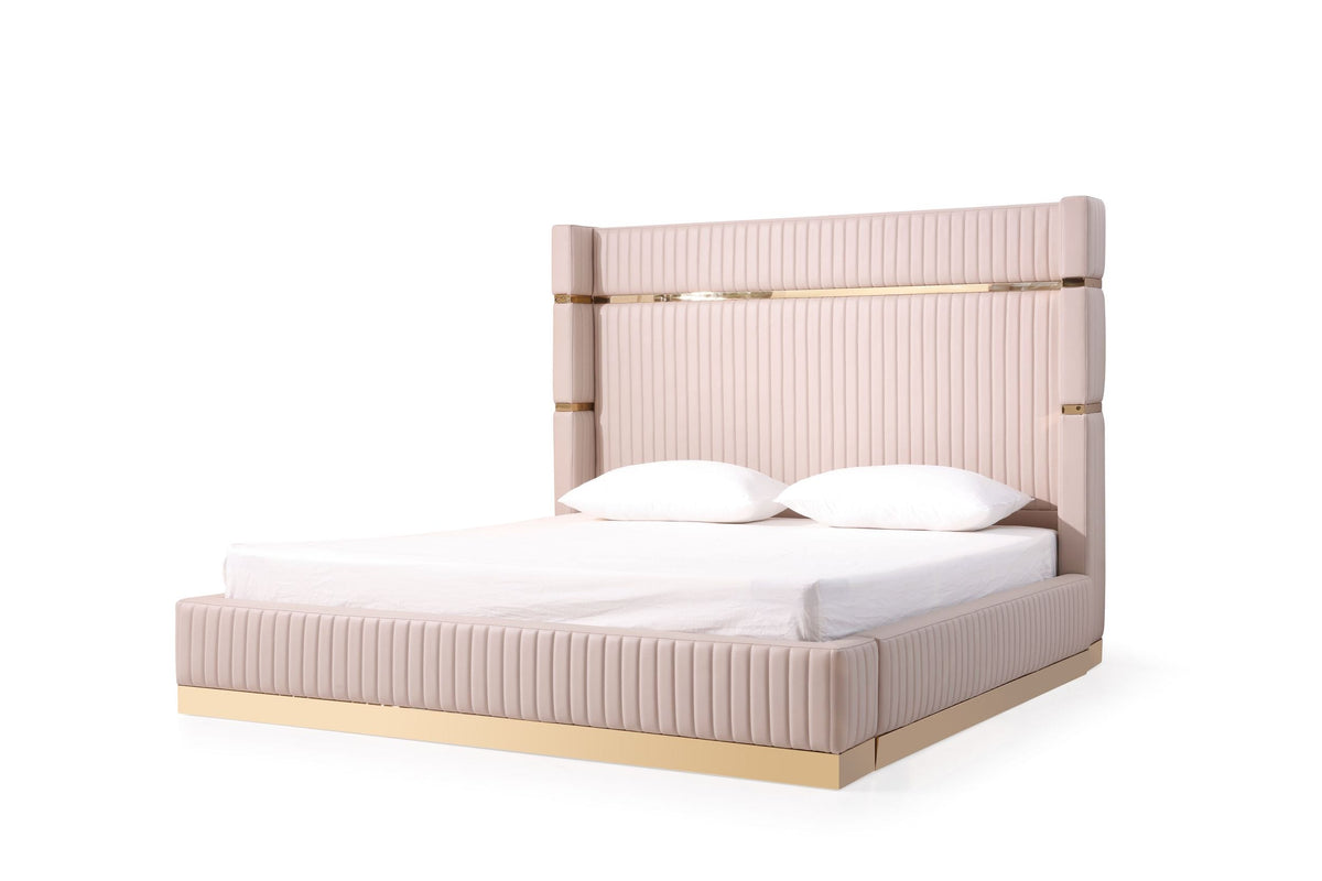 Sterling - Queen Modern Beige + Gold Bed + Nightstands by VIG Furniture - View 3