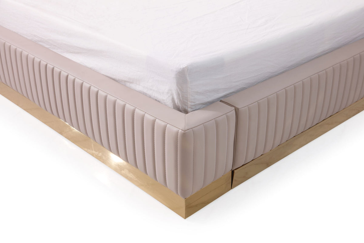 Sterling - Queen Modern Beige + Gold Bed + Nightstands by VIG Furniture - View 4