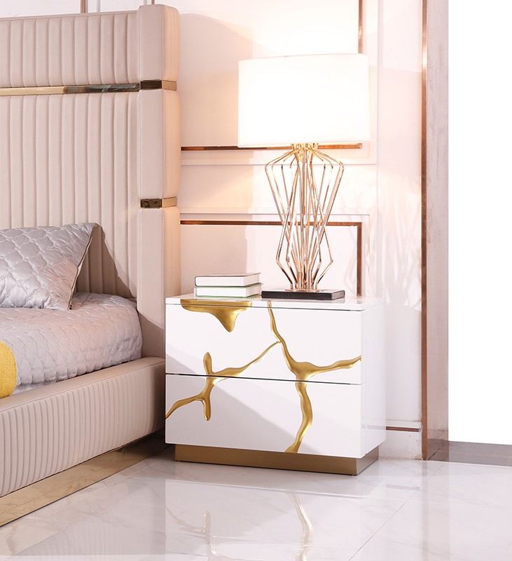 Sterling - Eastern King Modern Beige + Rose Gold Bed + Nightstands by VIG Furniture - View 5
