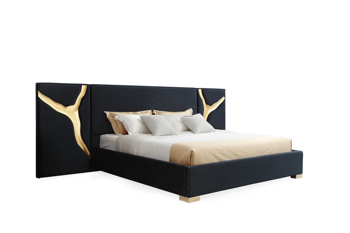Aspen - Queen Modern Black + Gold Bed + Nightstands by VIG Furniture - View 3