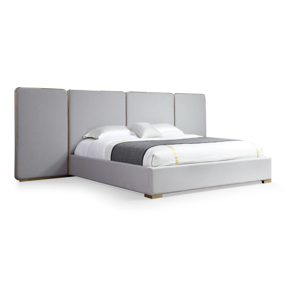 Athena - Modern Light Grey Linen + Gold Bed by VIG Furniture - View 7