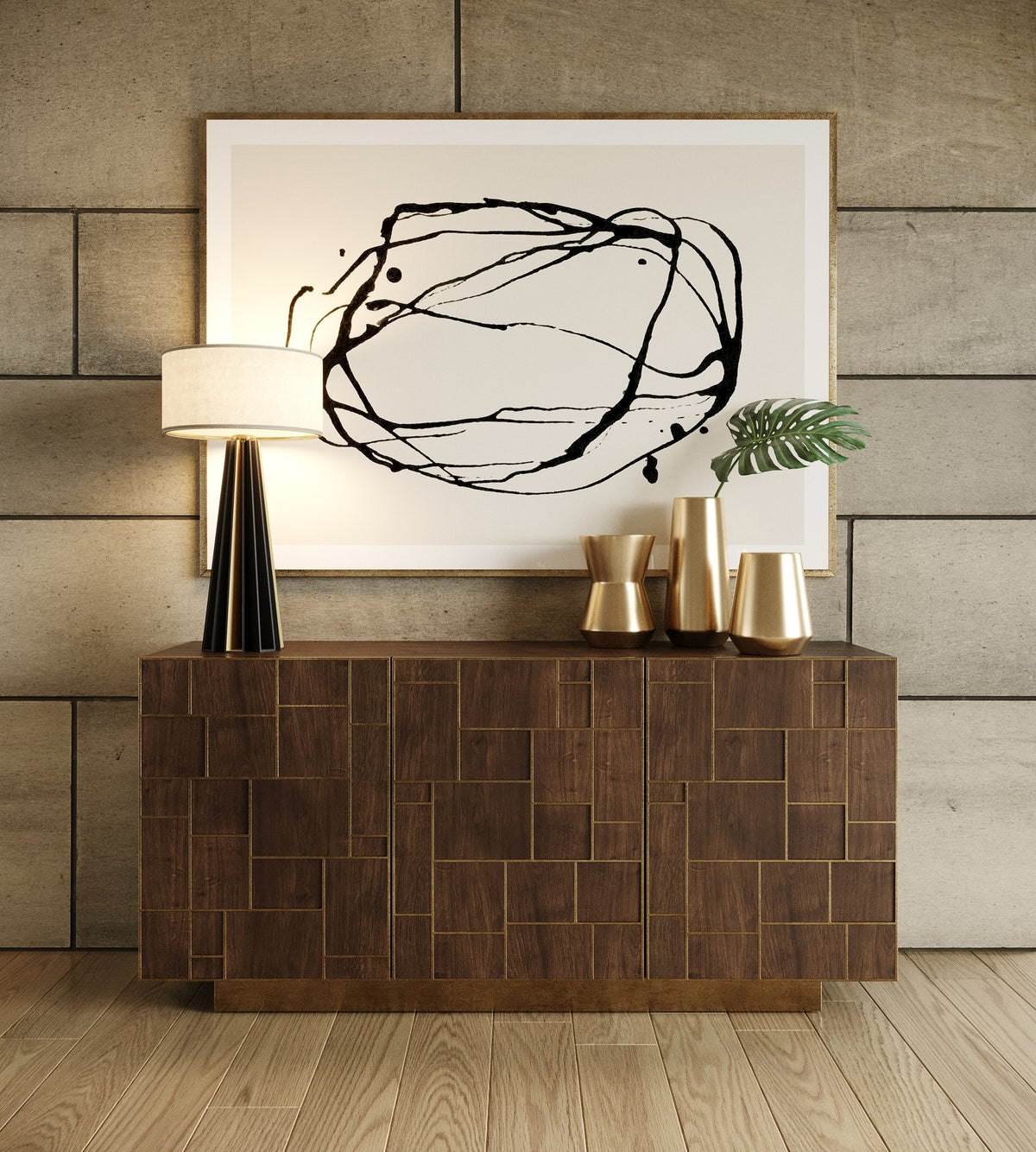 Auer- Brown Oak & Gold Buffet by VIG Furniture - View 1