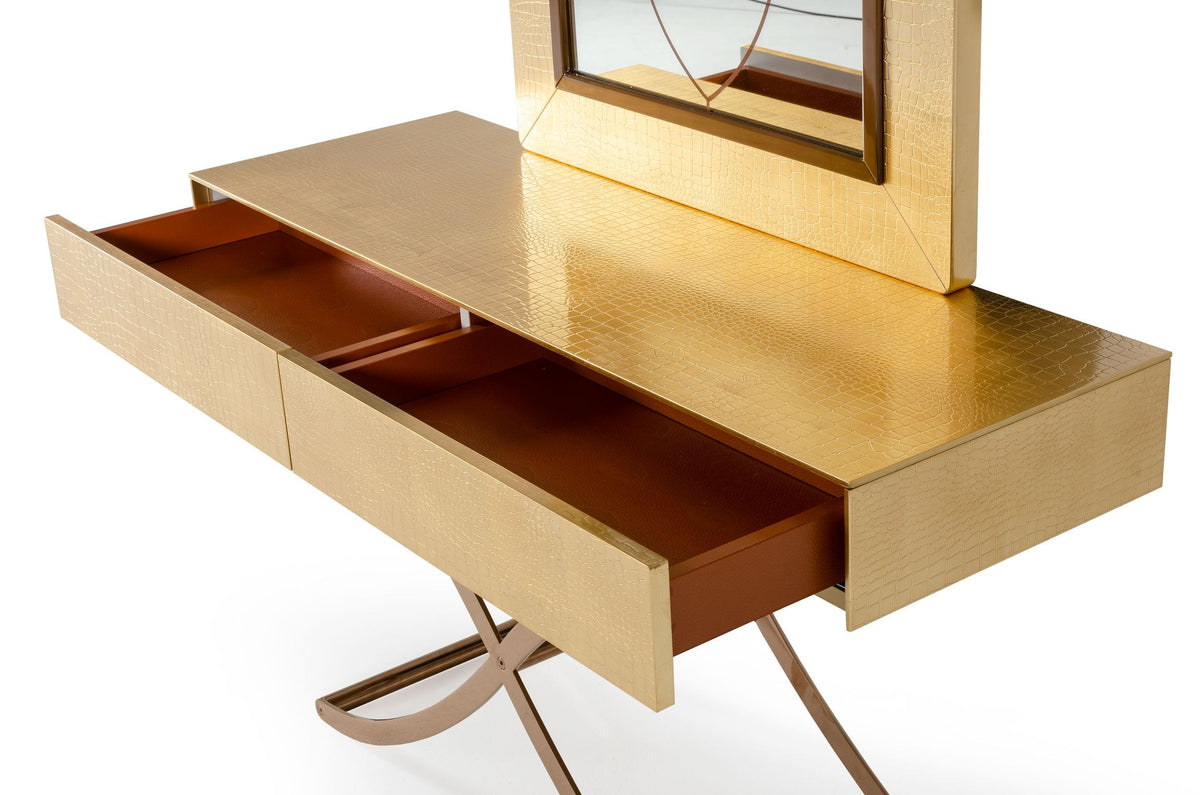 Aversa - Gold Crocodile Console Table & Mirror by VIG Furniture - View 2
