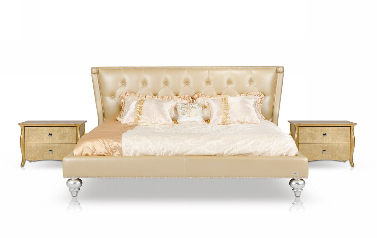 Monica Modern Champagne Leather Bed by VIG Furniture - View 1