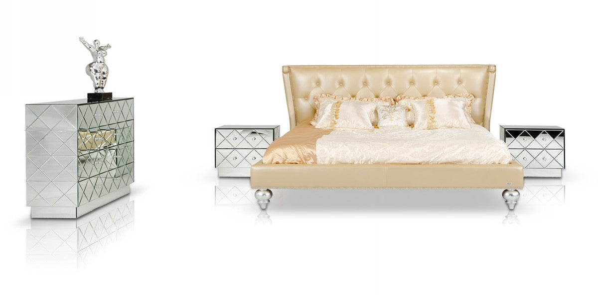 Monica Modern Champagne Leather Bed by VIG Furniture - View 3