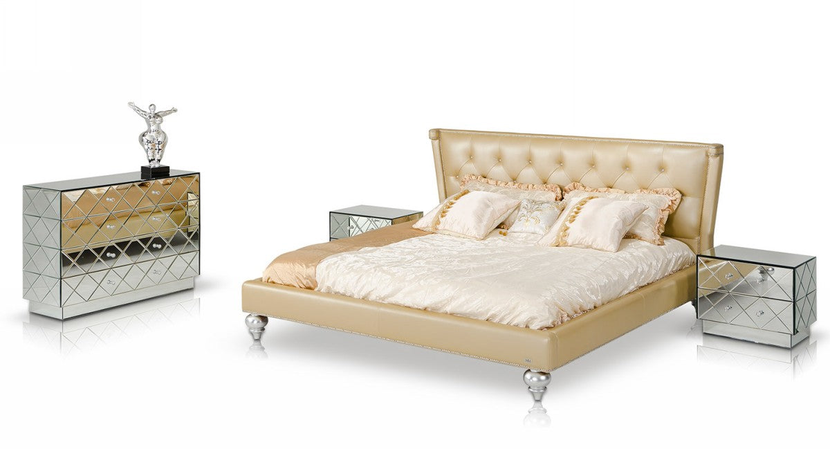 Monica Modern Champagne Leather Bed by VIG Furniture - View 2