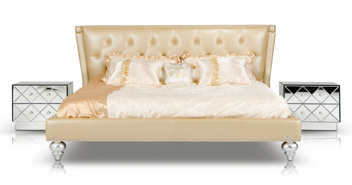 Monica Modern Champagne Leather Bed by VIG Furniture - View 4