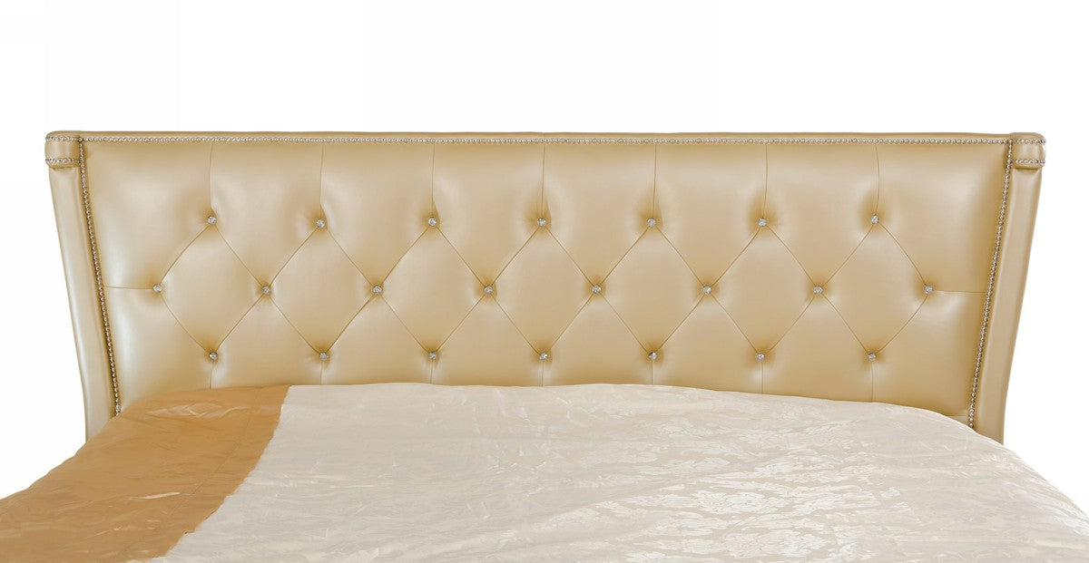 Monica Modern Champagne Leather Bed by VIG Furniture - View 10