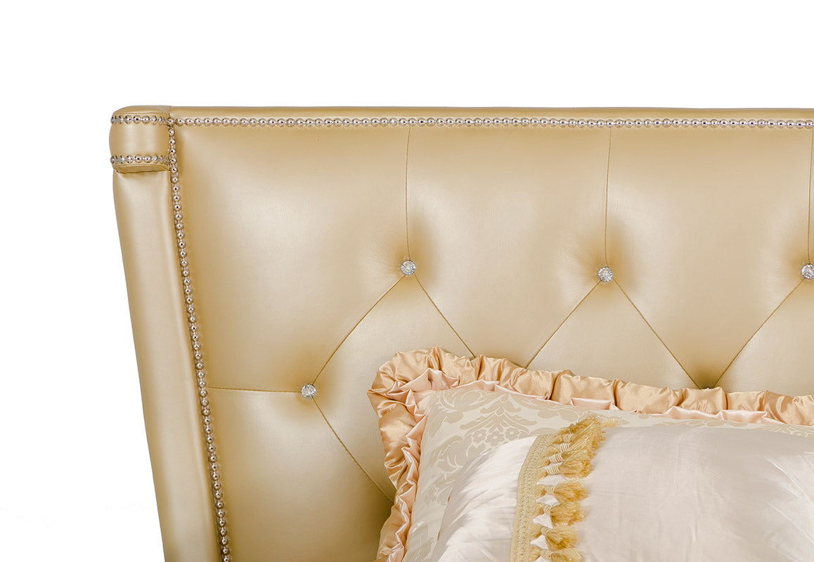 Monica Modern Champagne Leather Bed by VIG Furniture - View 15