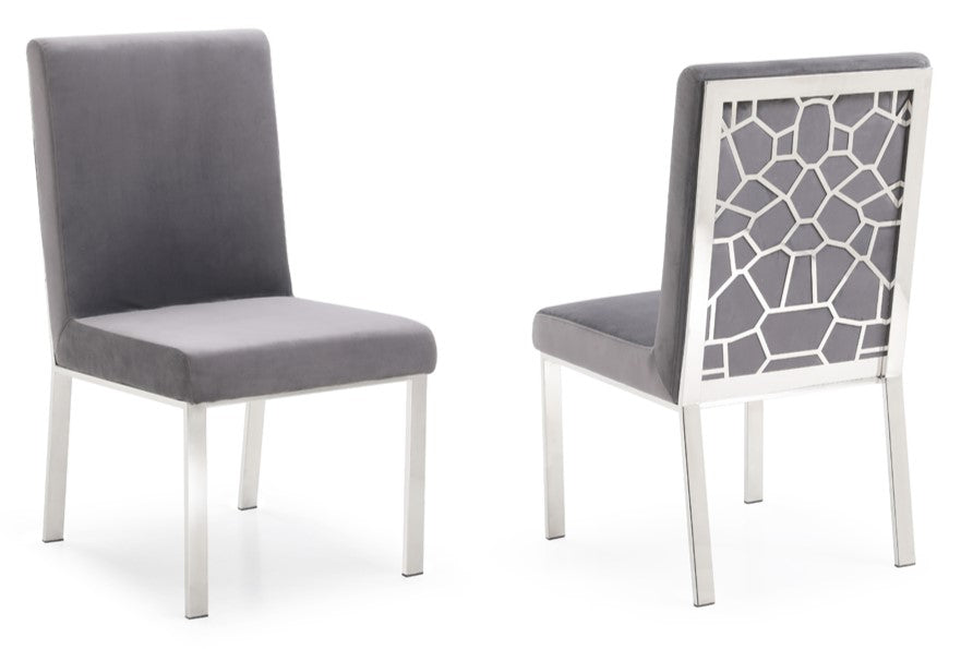 Reba Modern Grey Velvet & Stainless Steel Dining Chair (Set of 2) by VIG Furniture - View 5