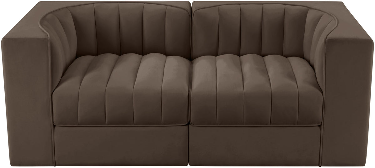 Rummi - Velvet Performance Fabric Upholstered 2 Piece Modular Loveseat