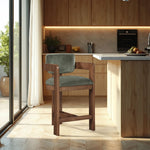 Sacha - Velvet Stool With Brown Base