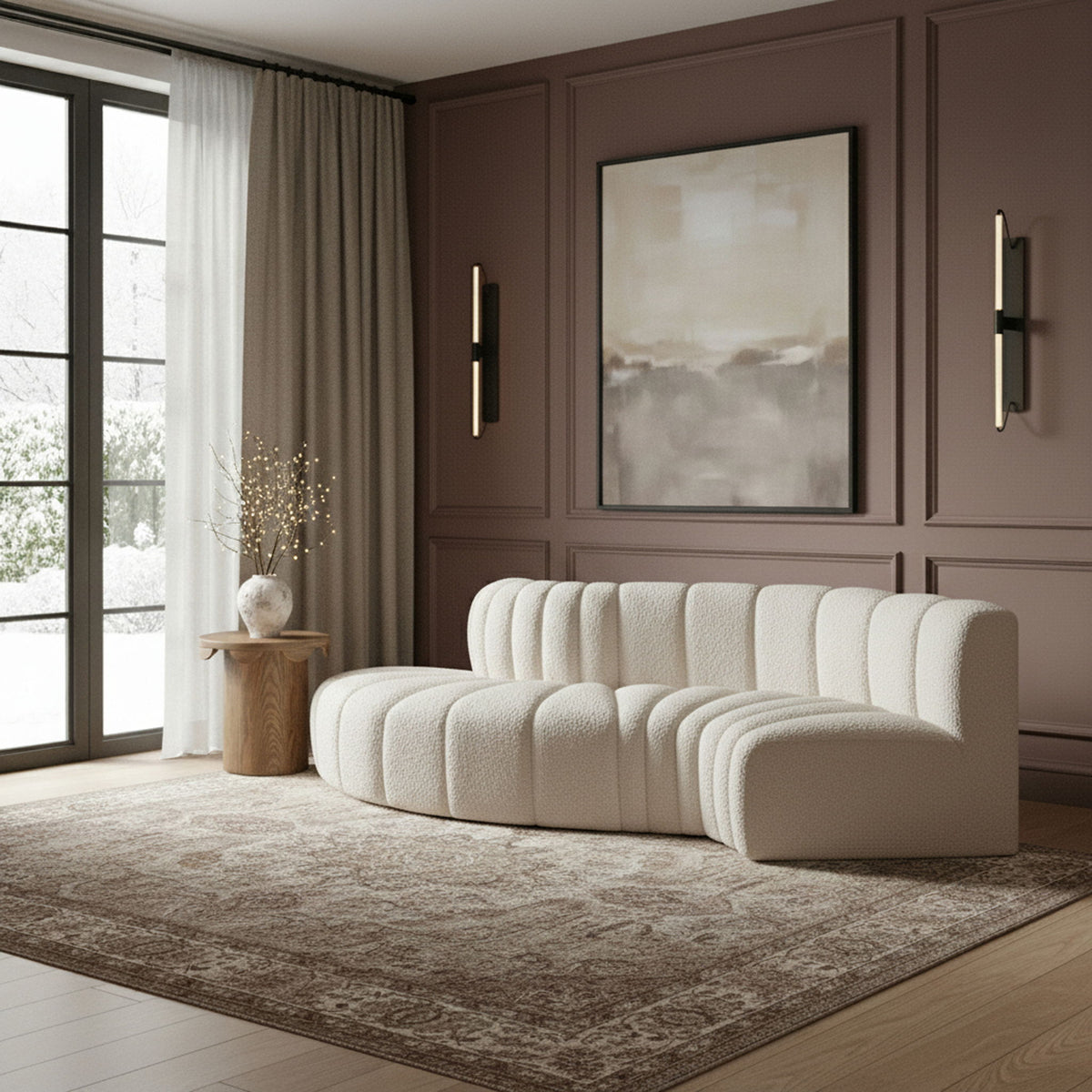 Arc - Boucle Fabric 4 Piece L-Shaped Modular Sofa