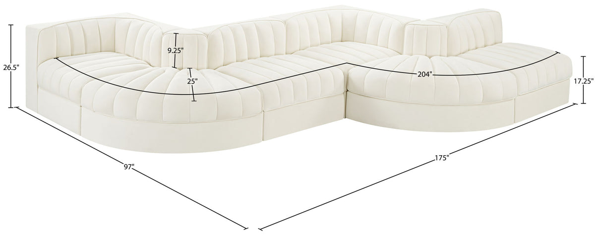 Rummi - Rounded Velvet Performance Fabric Upholstered 6 Piece Modular Sectional