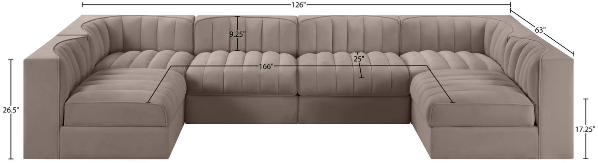 Rummi - Armless Velvet Performance Fabric Upholstered 6 Piece Modular Sectional