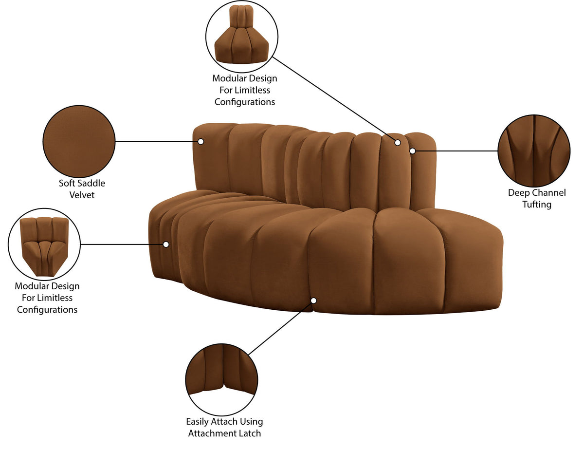 Arc - Velvet 3 Piece Modular Sofa - Saddle