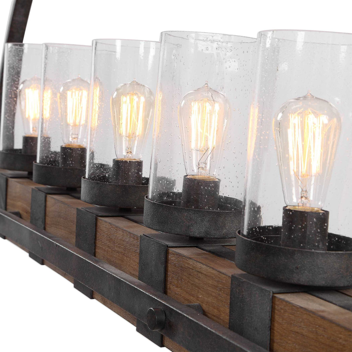 Atwood - 5 Light Rustic Linear Chandelier - Light Brown