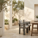 Ciela - Outdoor Dining Chair With Rattan Trim Aluminum Frame And Clouded Taupe Cushion (Set of 2) - Dark Bronze / Gray