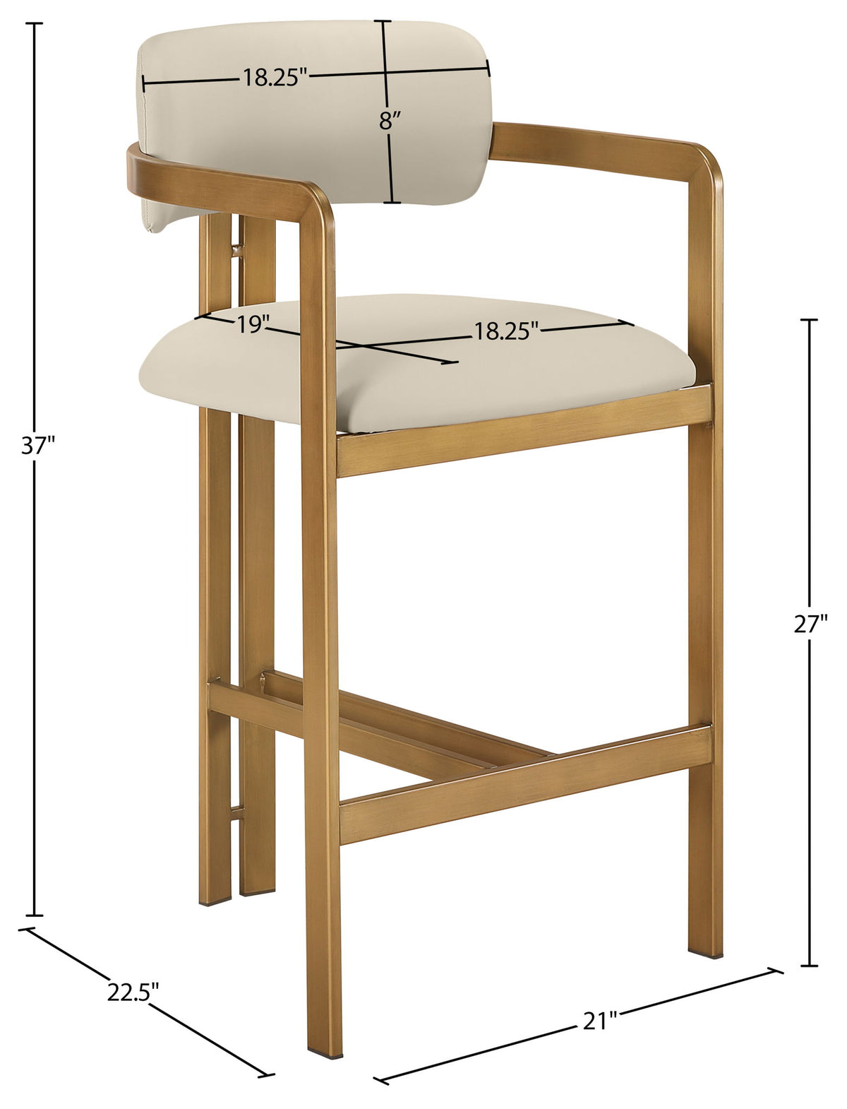 Aurum - Vegan Leather Upholstered Counter Stool With Brushed Brass Base