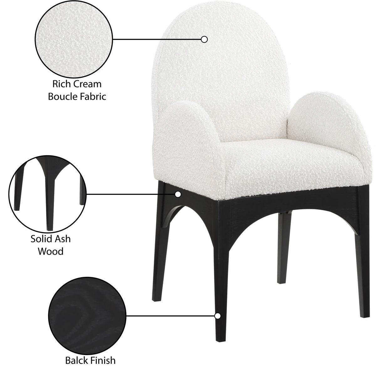 Waldorf - Boucle Dining Arm Chair With Black Legs
