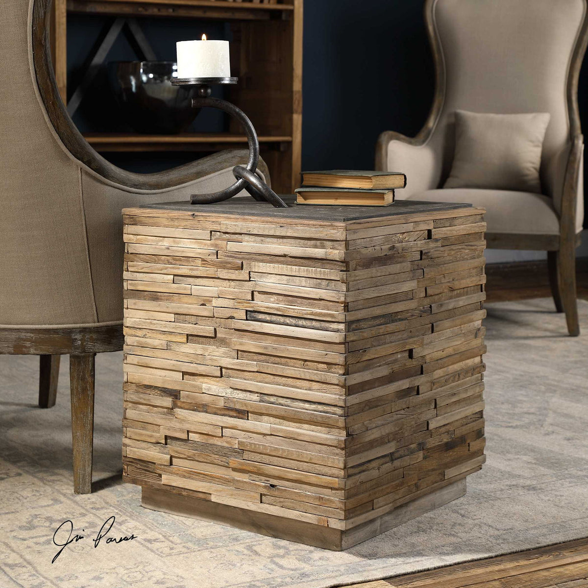 Malia - End Table - Gray / Woodtone