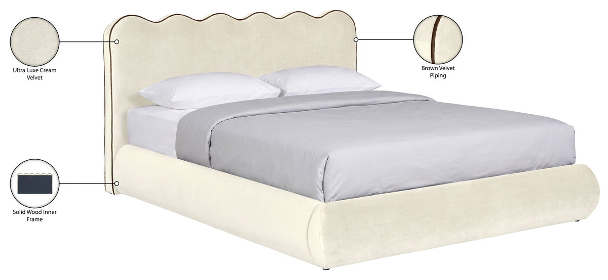 Tempo - Velvet Upholstered Bed - Cream