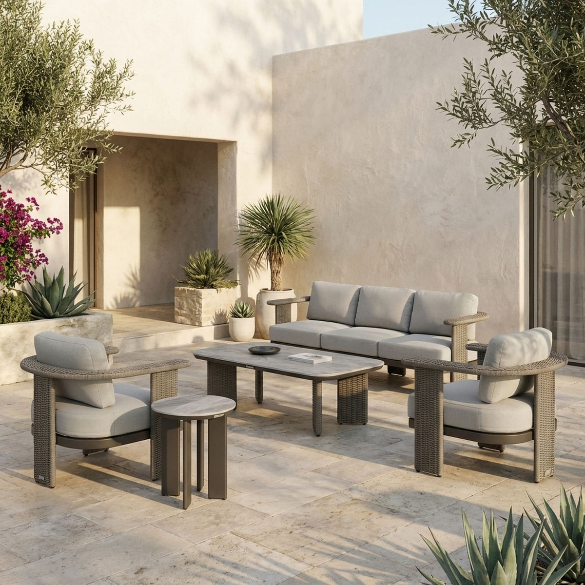 Ciela - 5-Piece Outdoor Sofa Lounge Set With Sintered Stone Tables - Gray / Dark Bronze