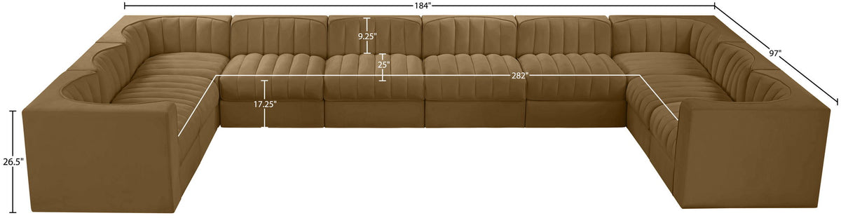 Rummi - Velvet Performance Fabric Upholstered 10 Piece Modular Sectional