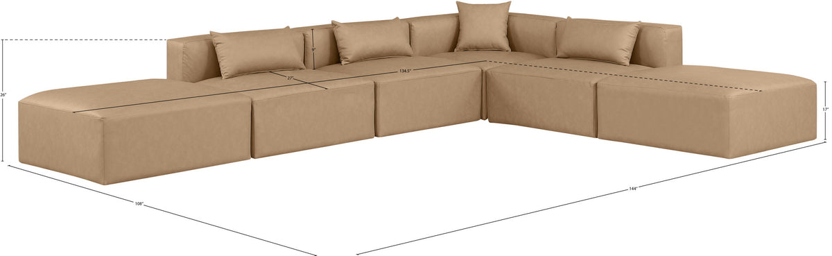 Cube - 6 Piece Modular Corner Armless Sectional - Tan